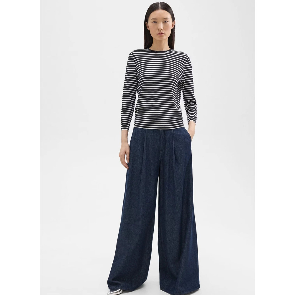 THEORY Pleated Wide-Leg Pant in Denim Jeans Indigo Drape Denim, 25 ,MSRP 295$